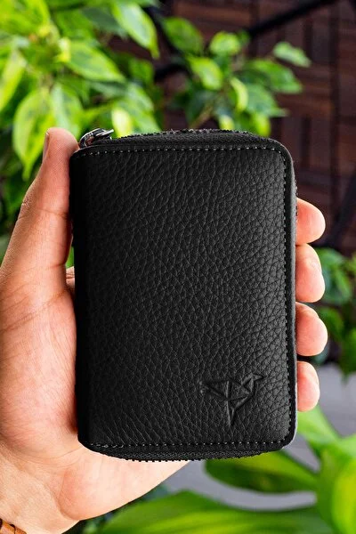 Garbalia Chain Hakiki Deri Unisex Kartlık Cüzdan Siyah