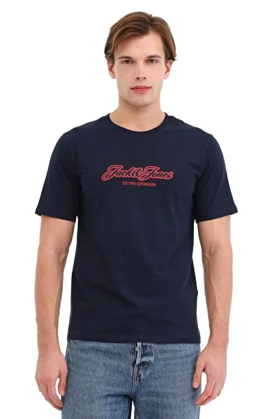 Jack & Jones JORCATSKILLS TEE SS CN FS Lacivert Erkek Kısa Kol T-Shirt